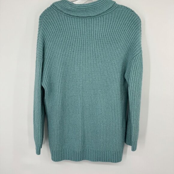 Talbots Womens Knit Sweater Shawl Collar size Medium teal Wool Blend - Picture 11 of 12